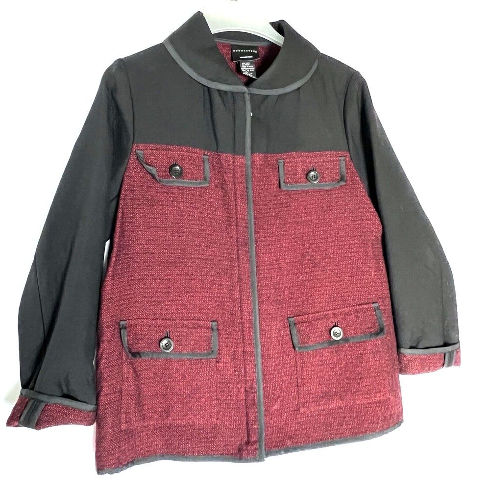 DONCASTER Womens Size 12 Red & Black Wool Lightweight Career Jacket with Pockets